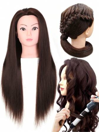 26 Inch Slicked Back Hair Teaching Training Head Beauty School Mannequin Head Cosmetology Mannequin Head Synthetic Straight Hair Training Head Cosmetology Mannequin Styling Braid Curly Cut Practice Doll Head