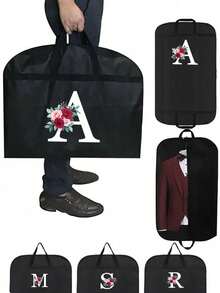 可攜式字母印花可折疊儲物袋，旅行手提袋完美的衣物袋，40"防塵衣物罩防水衣服防塵罩手提袋外套婚紗禮服套裝保護套，便於旅行、聚會、商務旅行、掛衣服套裝衣服包，適用於西裝、外套、T恤、夾克、學校組織袋、老師收納袋 - 黑色 - 查看 1