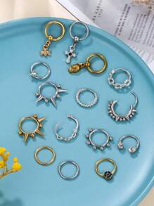 1 件酷炫朋克鼻中隔珠宝骷髅尖刺鼻环耳环鼻中隔响片环 8 毫米 10 毫米不锈钢十字花蜜蜂鼻环环铰链段无缝响片环 Rook 耳环海螺耳轮耳屏穿孔珠宝日常佩戴 - 彩色 - 查看 3