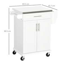 HOMCOM Wooden Kitchen Island On Wheels, Serving Cart Storage Trolley With Stainless Steel Top, Drawer, Side Handle And Rack - White - View 4
