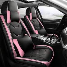 Universal Car Seat Covers Leather Front Back 5 Seats Full Set Automotive Seat Protector Replacement,Car Seat Cover Full Set, C0052 - 粉色 - 查看 1