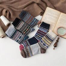 Camplab 运动户外 5 双女士针织袜复古柔软小屋保暖袜厚针织舒适冬季袜子女士礼物 - 彩色 - 查看 7