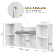 47.2'' W X 24''H X 13.4''D Kids Bookshelf With Reading Nook, 6-Cubby Toy Storage Organizer For Playroom, Kids Room, White - trắng - Xem 2