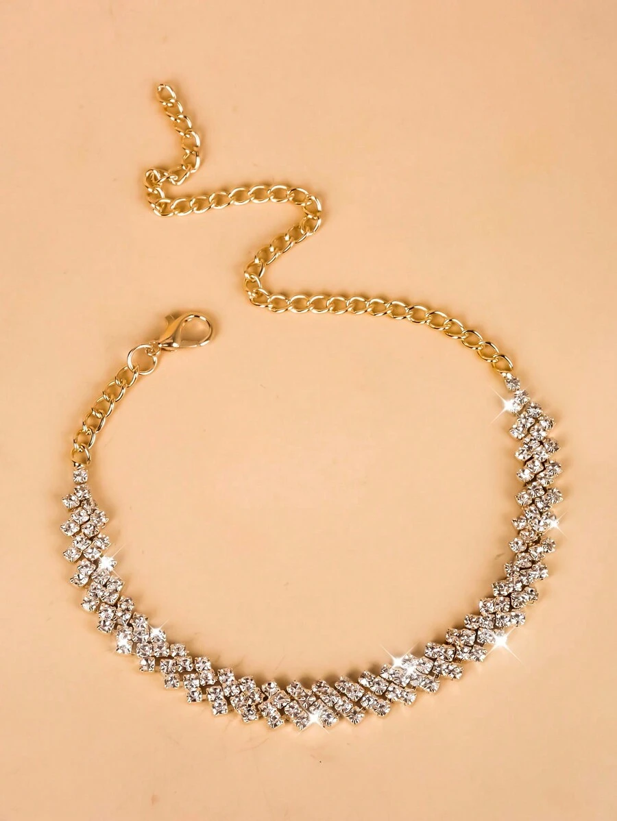 Vòng chân chuỗi trang trí rhinestone - Vàng - Xem 1