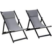 Outsunny Set Of 2 Folding Garden Beach Aluminium Frame Deck Chairs Deckchairs Seaside Folding Garden Patio Lounger - Dark Grey - View 2