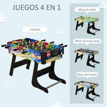HOMCOM Mesa Multijuegos Plegable Mesa de Juegos Diseño 4 en 1 Futbolín Aire Hockey Billar Ping-pong Sobremesa Accesorios Incluidos Diversión 86,5x43,5x64 cm - Multicolor - Ver 6