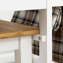 HOMCOM Kitchen Island Set With 2 Stools, Bamboo Breakfast Cart With Drop Leaf Top, Drawers And Towel Rack, Rolling Kitchen Cart And Chairs Set, White - White - View 9