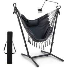 Hanging Chair With Frame, Height-Adjustable Hanging Chair With Headrest & Side Pocket & Mobile Phone Holder, U-Shaped & Space-Saving Hanging Seat For Living Room, Balcony, Garden, Pool