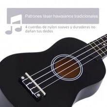 HOMCOM Ukelele 21 Pulgada Ukelele Soprano para Principiantes apto para Concierto y Escuelas Cuerdas de Nylon Material Madera - Negro - Ver 7