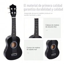 HOMCOM Ukelele 21 Pulgada Ukelele Soprano para Principiantes apto para Concierto y Escuelas Cuerdas de Nylon Material Madera - Negro - Ver 6