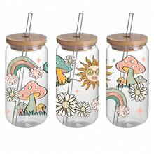 Bộ 4 miếng dán cốc in chuyển nhiệt UV DTF họa tiết cầu vồng thời trang Hippie chống thấm nước tự dính cho cốc đựng nước, miếng dán chuyển nhiệt DTF cho lon thủy tinh 16 OZ, (11x24cm) 4,3inx9,4in - Nhiều màu - Xem 3