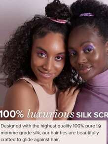 2条装 100% 天然真丝纯色发圈/发绳（22姆米）女士大号发圈/发饰/休闲发圈，粉色配饰/马尾辫发饰/弹力发带 - 粉色 - 查看 5