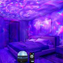 浪花投影機水光投影機臥室夜燈投影機水光成人遊戲室家庭劇院天花板房間裝飾聖誕禮物情人節禮物露營婚禮裝飾萬聖節聖誕節裝飾彩帶,配有7種顏色圖案和遙控器 - 彩色 - 查看 2