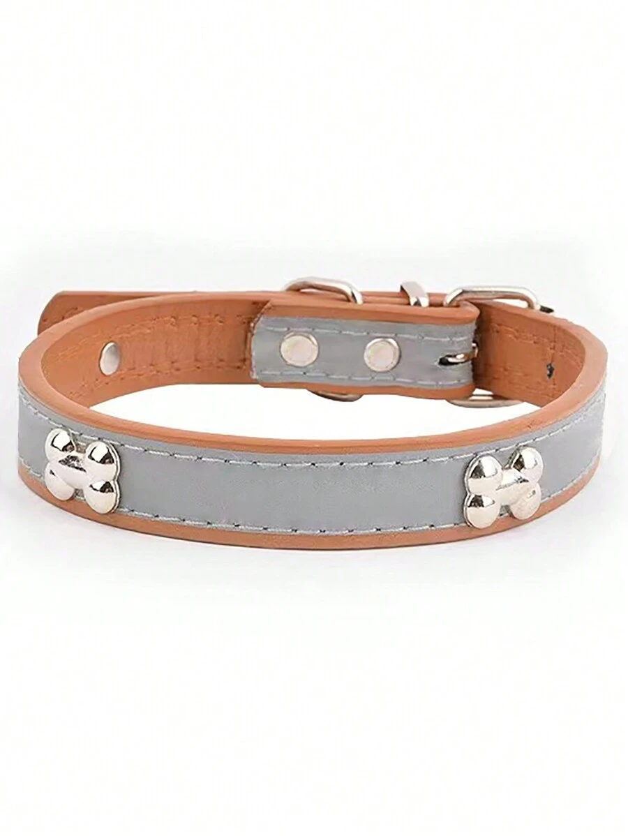 1入組棕色寵物反光項圈和牵引繩套裝,適用於小型、中型和大型寵物,夜間安全功能配備夜光執行 - 棕色 - 查看 1