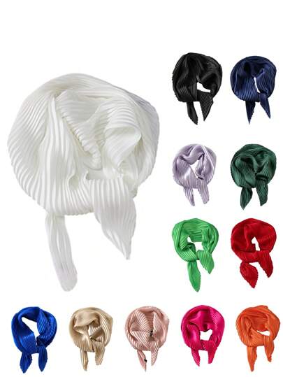 1 pièce Écharpe en satin plissé unicolore, Foulard à la mode pour femme, Bandana, Serre-tête, Idéal pour habiller votre look de bandana
