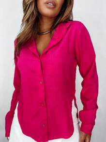 Camisa Blusa Social Feminina Manga Longa de Botão