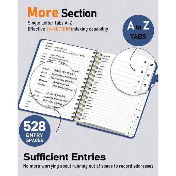 Carnet d'adresses en spirale avec onglets alphabétiques, carnet de mots de passe, organisateur d'adresses, carnet de notes téléphoniques, journal, pour garder les contacts en sécurité, couverture rigide, gros caractères, pour les seniors, bureau à domicile 5.8″*8.2″, noir