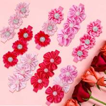 Valentine's Day Dog Bow Tie Set (5pcs Random Color), Including Diamond Decoration Pink Bow Tie For Girl Dogs & Cats, Holiday Gift For Puppies - Multicolor - View 4