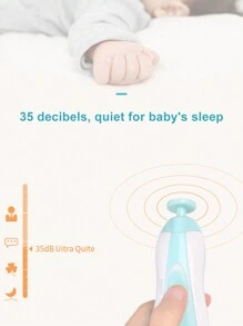 一套婴儿电动指甲锉，适合婴幼儿，6个磨头，4种速度模式，可用于修剪脚趾甲和手指甲。