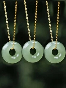 1個時尚的18k鍍金不銹鋼假綠色玉石圓形項鍊,適合女性日常裝飾或情人節禮物 - 薄荷綠 - 查看 15