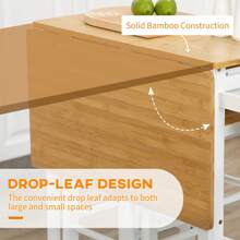 HOMCOM Kitchen Island Set With 2 Stools, Bamboo Breakfast Cart With Drop Leaf Top, Drawers And Towel Rack, Rolling Kitchen Cart And Chairs Set, White - White - View 7