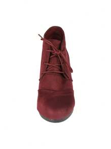 Women's Wedge Boots Casual Fashion Lace Up Low Heel Ankle Booties Shoes - 深紅 - 查看 6