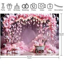 1 pieza de Decoración de Banner de fondo con mariposa rosa de 210*150/150*100CM, Arco de globos, Tela de fondo para fiesta de cumpleaños, decoración de bautizo de niña, telón de fondo para fotografía y selfie, Decoración navideña - Multicolor - Ver 6