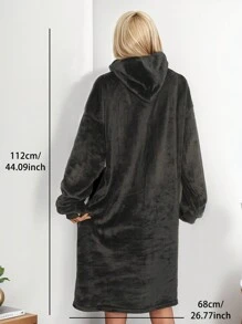 1 Pc Warm Plush Thickened Wearable Hooded Blanket,Thick Flannel Blanket With Sleeves And Giant Pocket, Room Decor, Valentine'S Day Gift, Valentine'S Day Blanket, Couple Pajamas - Grey - View 6