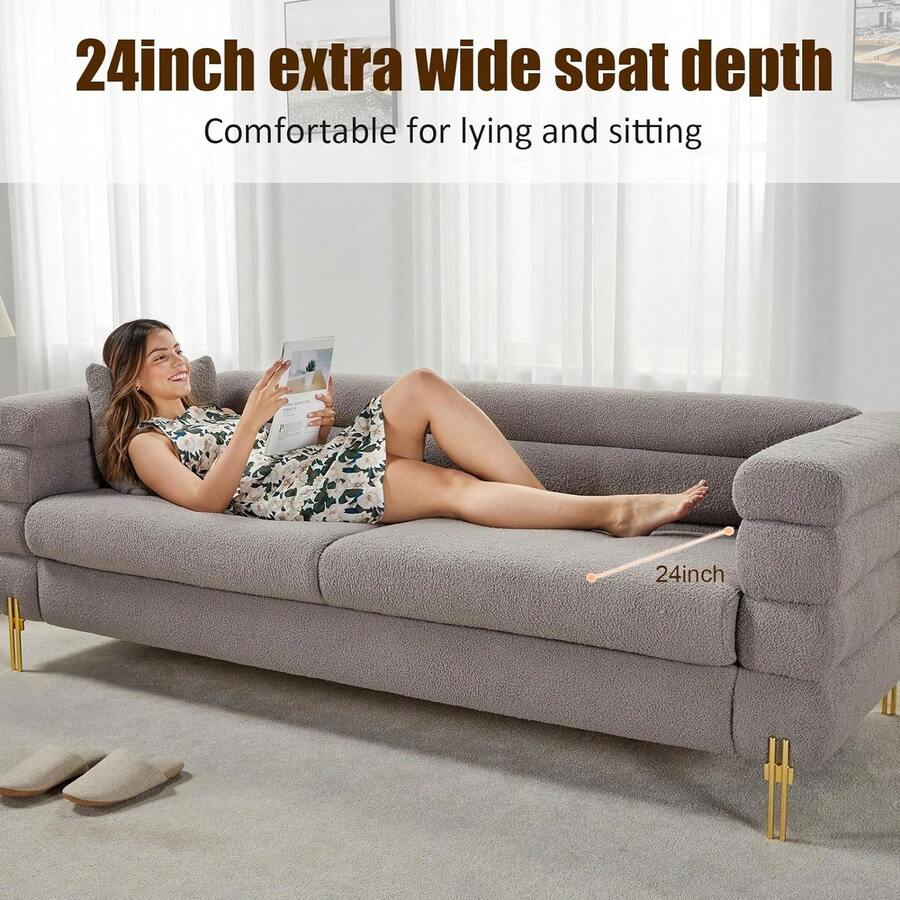 Modern Sofa Couch, 24''Extra Deep Seat Sectional Sofa For Living Room, 85 Inch Oversized Sofa, 3