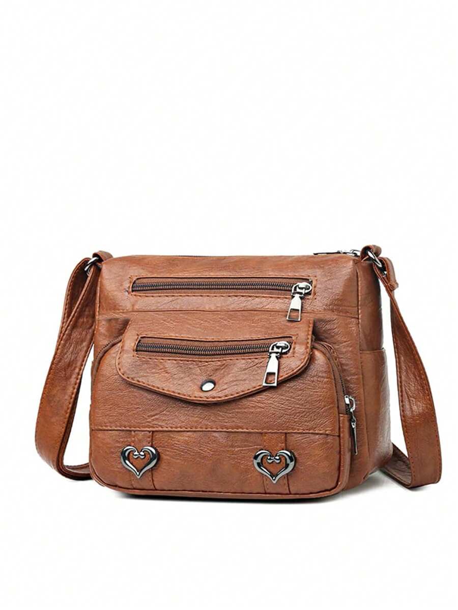 2025 女士柔软面料单肩包，时尚优雅大容量多功能手提包，妈妈包 - 棕色 - 查看 1