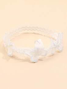 1個白色蕾絲蝴蝶頭箍,優雅的蕾絲網蝴蝶髮箍,適用於嬰兒,婚禮派對頭飾,兒童髮飾