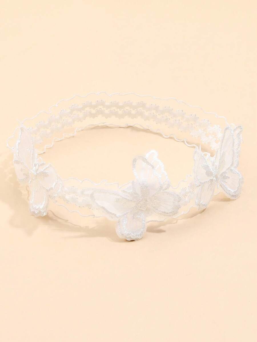 1個白色蕾絲蝴蝶頭箍,優雅的蕾絲網蝴蝶髮箍,適用於嬰兒,婚禮派對頭飾,兒童髮飾