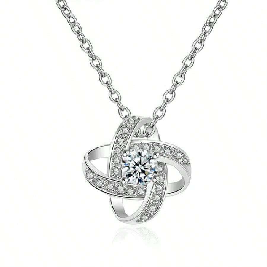S925 Sterling Silver Clover Necklace With Eternal Star & Full Drill Pendant, Cross-Border Jewelry - Silver - View 1