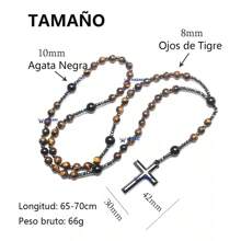 Natural Ojo Tigre Cadena Hematita Collar Rosario Mala Piedra - Dorado - Ver 3