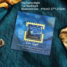 1入組古典繪畫金屬書籤,方形波浪邊框,感謝信提供給作家、老師、朋友、書迷、讀者,生日文具用品禮物 - 藍色 - 查看 1