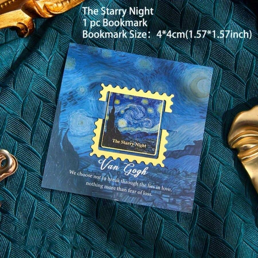 1入組古典繪畫金屬書籤,方形波浪邊框,感謝信提供給作家、老師、朋友、書迷、讀者,生日文具用品禮物 - 藍色 - 查看 1