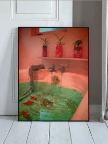 1入組浴缸錦鯉插畫壁藝,多彩浴室/衛生間壁藝 - 彩色 - 查看 1