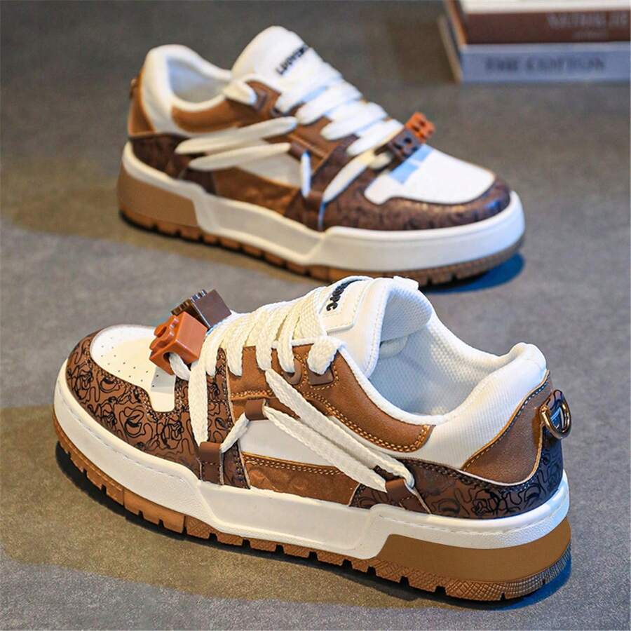 Zapatillas deportivas de estilo campus de moda y poco populares para hombres, de primavera y otoño 2024, con estilo juvenil y que aumentan la altura, a juego con todo - Caqui - Ver 1