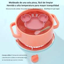 Plates, Cutlery, Silicone Dinner Plate Cutlery Set With Spoons, Easy To Clean, , Plate Set - Pink - View 6