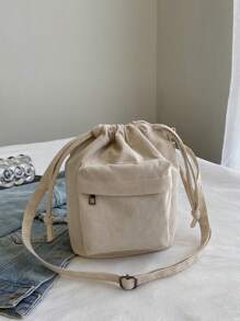 Mini Vintage Drawstring Bucket Bag, Retro Crossbody Bag, Women's Grunge Shoulder Purse & Handbag