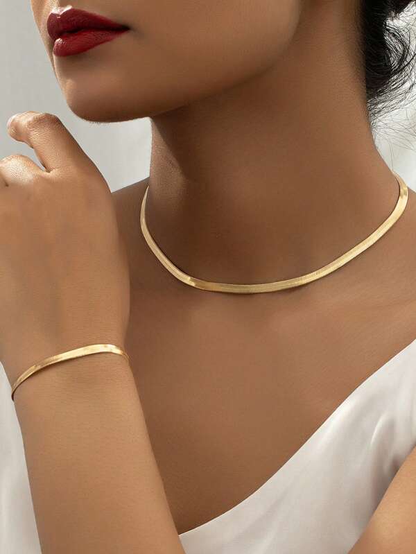 1 Conjunto De Colar E Pulseira De Corrente De Cobra Elegante Para Mulheres, Adequado Para Uso Diário, Festa, Festival E Presente