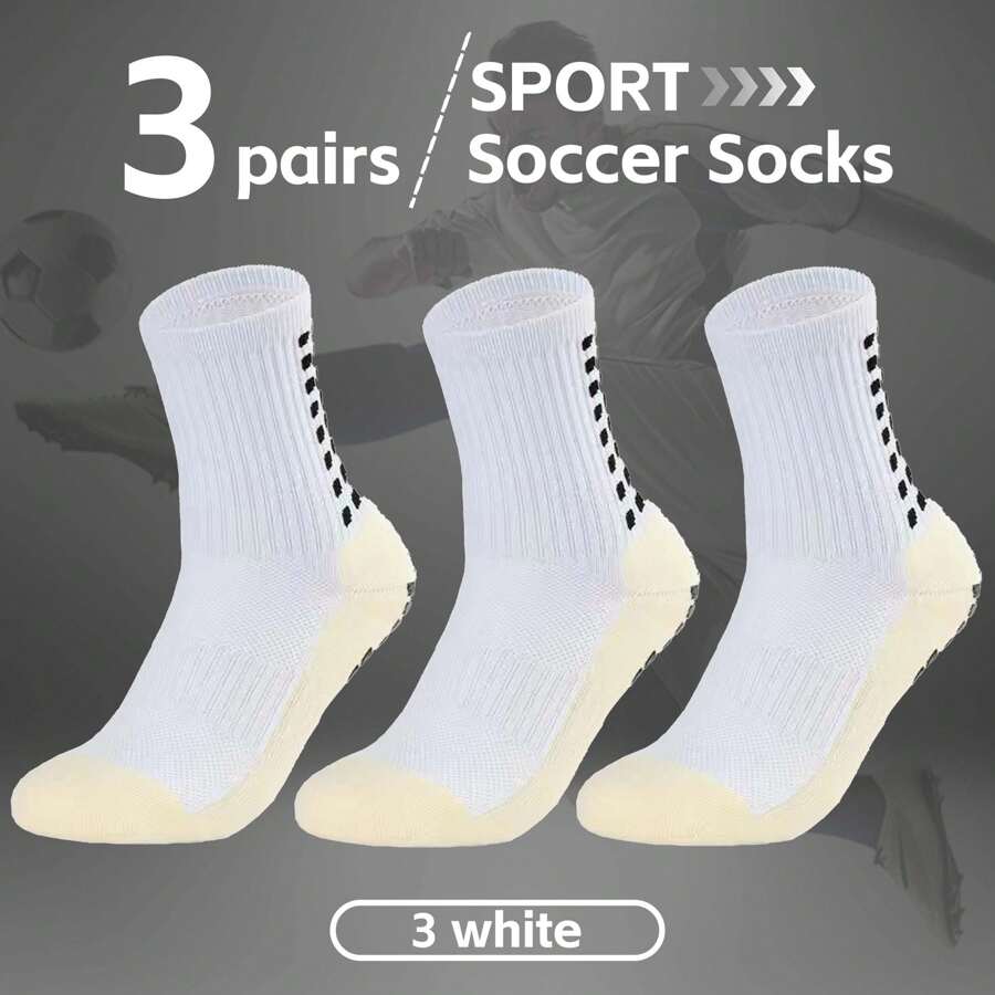 [3 Pairs White] Real-Life Football Socks For Outdoor Football Activities And Exercise - White - View 1