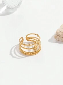 1 Stück goldfarbener Ring aus Edelstahl mit lichtförmiger Öffnung und verstellbarer Größe, geeignet für tägliche Dekoration von Frauen oder als Geschenk - Goldgelb - Übersicht 3