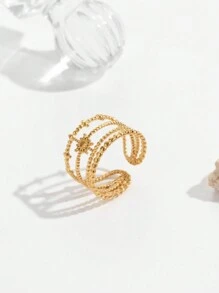 1 Stück goldfarbener Ring aus Edelstahl mit lichtförmiger Öffnung und verstellbarer Größe, geeignet für tägliche Dekoration von Frauen oder als Geschenk - Goldgelb - Übersicht 2