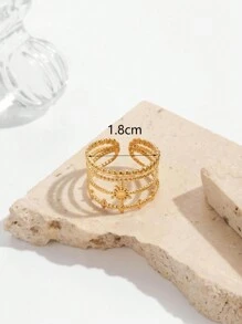 1 Stück goldfarbener Ring aus Edelstahl mit lichtförmiger Öffnung und verstellbarer Größe, geeignet für tägliche Dekoration von Frauen oder als Geschenk - Goldgelb - Übersicht 5