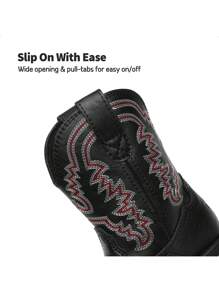 Kids Cowboy Boots, Western Style Riding Mid Calf Boots With Square Toe For Toddler & Little Boys And Girls - màu đen - Xem 7