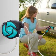 DURHAND 10m Garden Auto Hose Reel Wall Mounted Retractable 7 Patterns Spray Nozzle - Blue - View 1