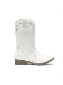 Western Cowboy Boots For Kids, Classic Mid Calf Riding Boots For Boys And Girls - trắng - Xem 7