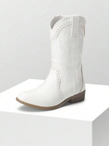 Western Cowboy Boots For Kids, Classic Mid Calf Riding Boots For Boys And Girls - trắng - Xem 2