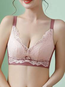 Fashionable Lace Trimmed Comfortable Lightweight Bra Wireless, Push-Up And Anti-Sagging, No Trace, Side-Breast Collection, Lingerie